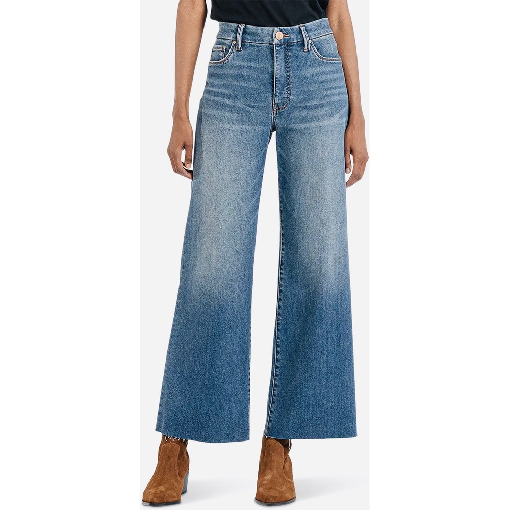 Kut Meg High-Rise Wide Leg Raw Hem Medium Stretch Denim‎ Ankle Jeans Size 8P NWT